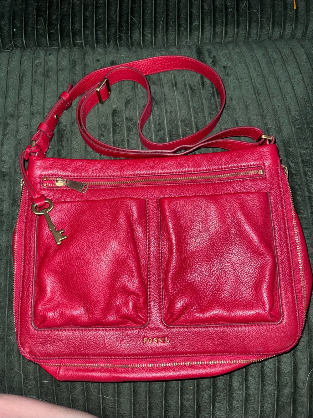 Fossil Red Leather Crossbody Bag with Gold Hardware